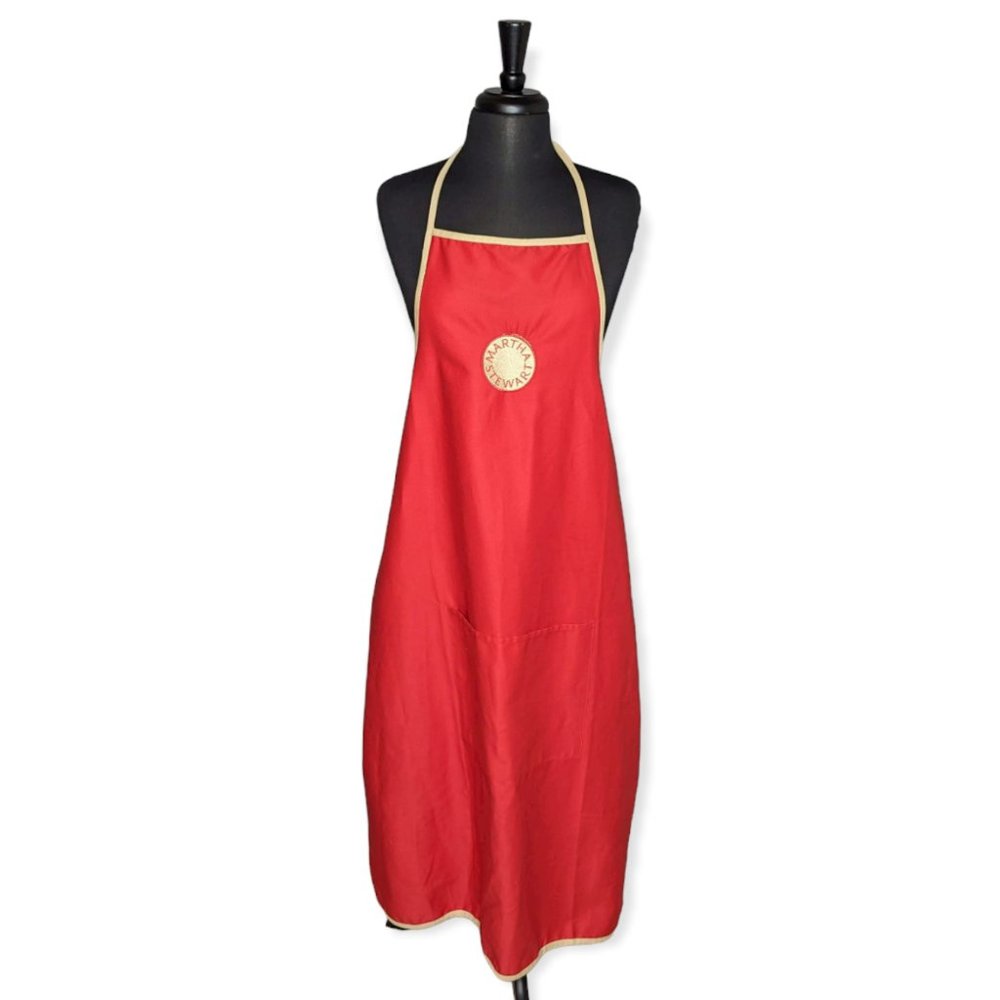 Martha Stewart Collection Chef Apron Red Long Butcher Cook Pocket